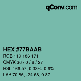Color code: HEX #77BAAB | qconv.com