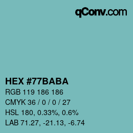 Color code: HEX #77BABA | qconv.com