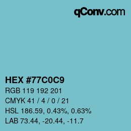 Color code: HEX #77C0C9 | qconv.com