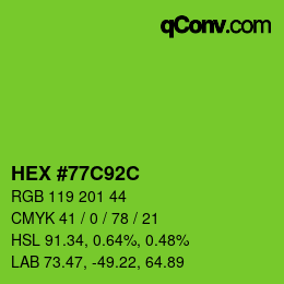 Color code: HEX #77C92C | qconv.com