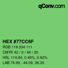 Color code: HEX #77CC6F | qconv.com
