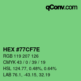 Color code: HEX #77CF7E | qconv.com