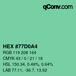 Farbcode: HEX #77D0A4 | qconv.com