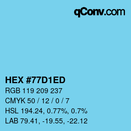 カラーコード: HEX #77D1ED | qconv.com