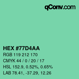 カラーコード: HEX #77D4AA | qconv.com