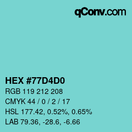 颜色代码: HEX #77D4D0 | qconv.com
