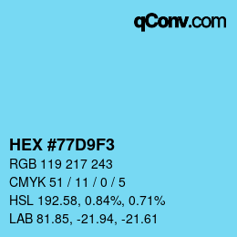 Farbcode: HEX #77D9F3 | qconv.com