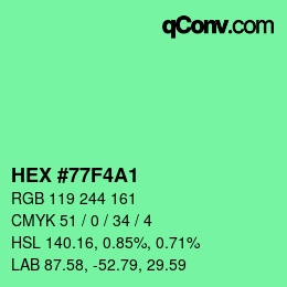 Code couleur: HEX #77F4A1 | qconv.com