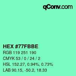 Color code: HEX #77FBBE | qconv.com