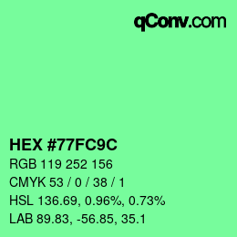 カラーコード: HEX #77FC9C | qconv.com