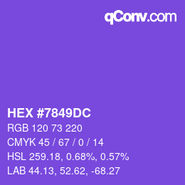Color code: HEX #7849DC | qconv.com