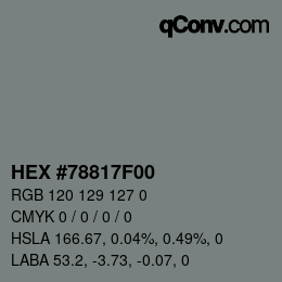 颜色代码: HEX #78817F00 | qconv.com