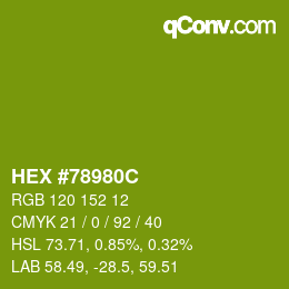 Color code: HEX #78980C | qconv.com