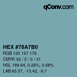 颜色代码: HEX #78A7B0 | qconv.com