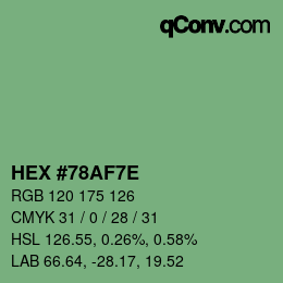 Color code: HEX #78AF7E | qconv.com