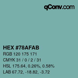 Color code: HEX #78AFAB | qconv.com