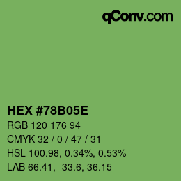 Color code: HEX #78B05E | qconv.com