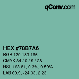 カラーコード: HEX #78B7A6 | qconv.com
