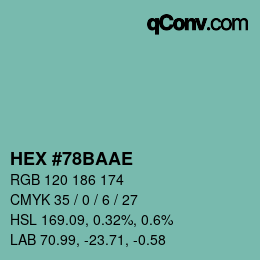 Color code: HEX #78BAAE | qconv.com