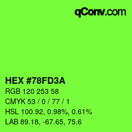 カラーコード: HEX #78FD3A | qconv.com