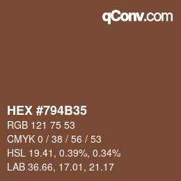 颜色代码: HEX #794B35 | qconv.com