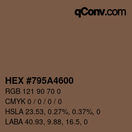 Farbcode: HEX #795A4600 | qconv.com