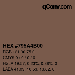 颜色代码: HEX #795A4B00 | qconv.com
