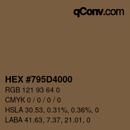Farbcode: HEX #795D4000 | qconv.com