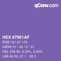 Farbcode: HEX #7961AF | qconv.com