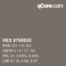 Código de color: HEX #796E65 | qconv.com