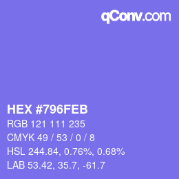Code couleur: HEX #796FEB | qconv.com