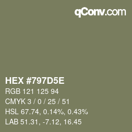 Color code: HEX #797D5E | qconv.com