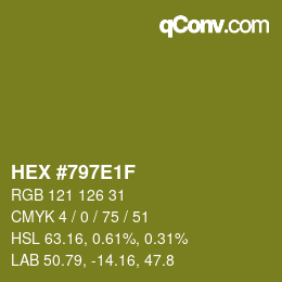 Farbcode: HEX #797E1F | qconv.com