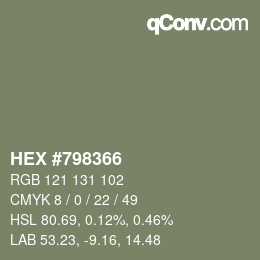 Farbcode: HEX #798366 | qconv.com