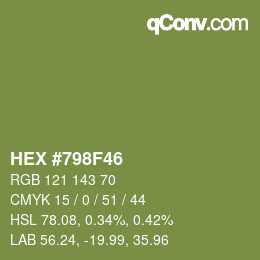 Color code: HEX #798F46 | qconv.com