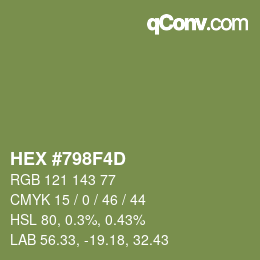 Farbcode: HEX #798F4D | qconv.com