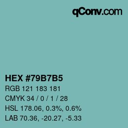 Farbcode: HEX #79B7B5 | qconv.com