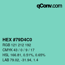 カラーコード: HEX #79D4C0 | qconv.com