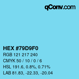 カラーコード: HEX #79D9F0 | qconv.com