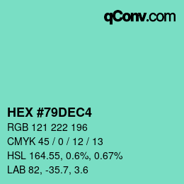 カラーコード: HEX #79DEC4 | qconv.com