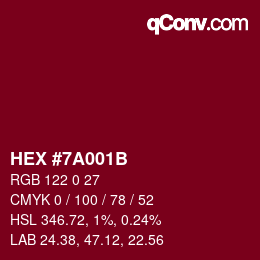 Farbcode: HEX #7A001B | qconv.com