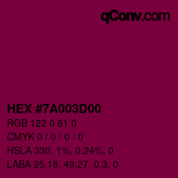 Farbcode: HEX #7A003D00 | qconv.com