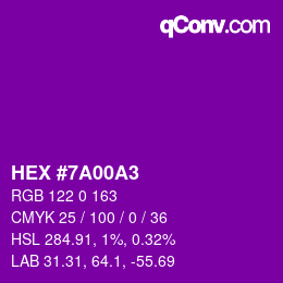 Color code: HEX #7A00A3 | qconv.com