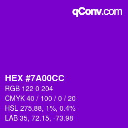 颜色代码: HEX #7A00CC | qconv.com