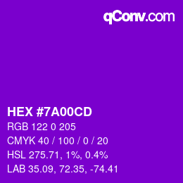 颜色代码: HEX #7A00CD | qconv.com