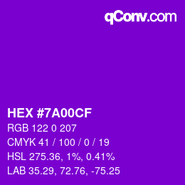 Color code: HEX #7A00CF | qconv.com