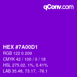 Color code: HEX #7A00D1 | qconv.com