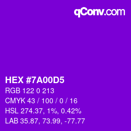 Color code: HEX #7A00D5 | qconv.com