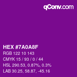 颜色代码: HEX #7A0A8F | qconv.com