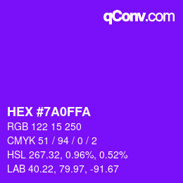 Color code: HEX #7A0FFA | qconv.com